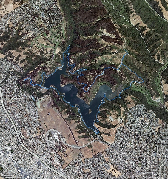 Dog Walking lake chabot  11-22-2008.jpg - That's about 11 miles of walking. 4000 feet of elevation change. About 4 hours of walking and about 1 1/2 hours of eating, fetching and bone-collecting.